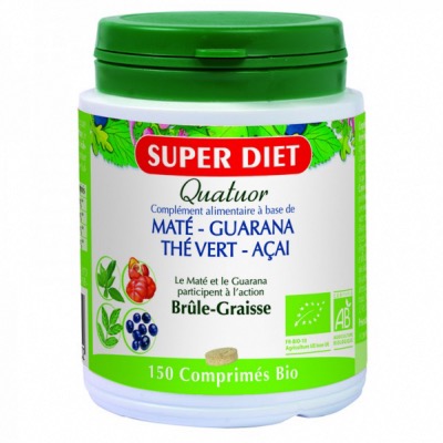 Quatuor Bio Brûle Graisses : Maté, Guarana, Thé vert, Acaï - 150 comprimés
