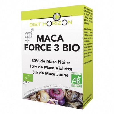 Maca Force 3 Bio - Tonus et vitalité sexuelle - 60 gélules - Diet Horizon 